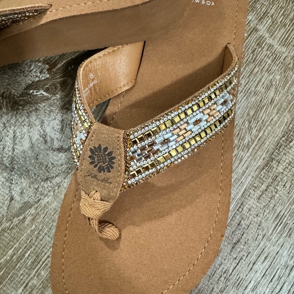 Yellow Box Jabiru flip flops NEW - Picture 2 of 7
